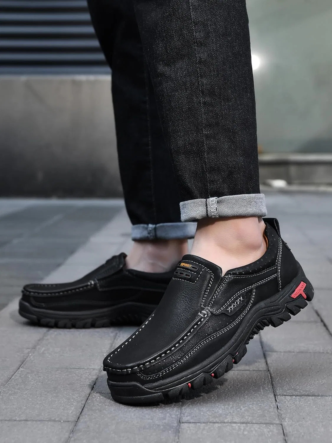 Мокасины кожаные Loafers Slip-On, черный Tsuukuie — фото 2