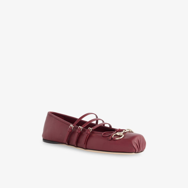 Балетки Gucci Horsebit из кожи с пряжкой, красный — фото 2