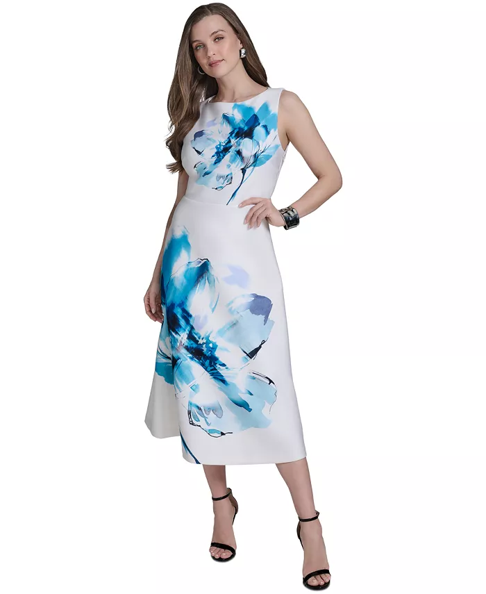

Женское платье с цветочным принтом, силуэт "fit & flare" Halston, синий