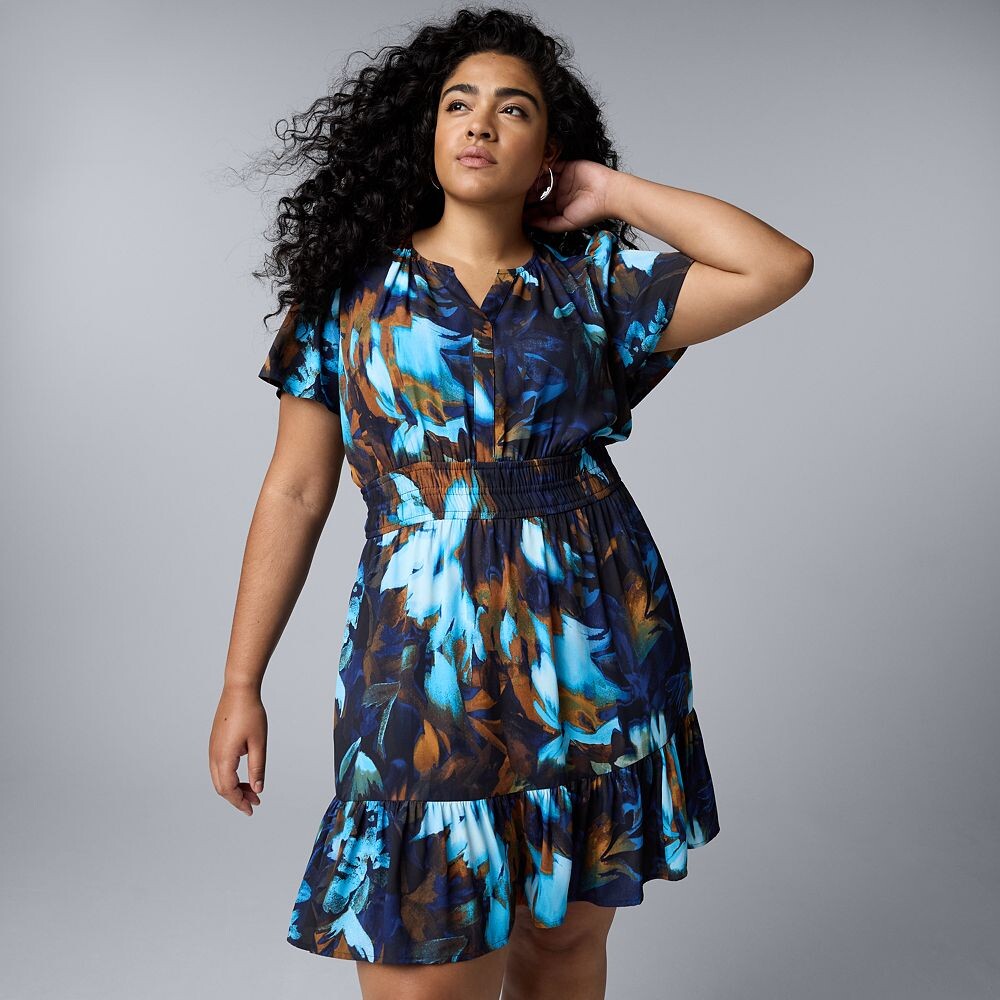 

Плюс размер Simply Vera Мини-платье трапециевидного силуэта Vera Wang Simply Vera Vera Wang, цвет Blue Brown Bouquet