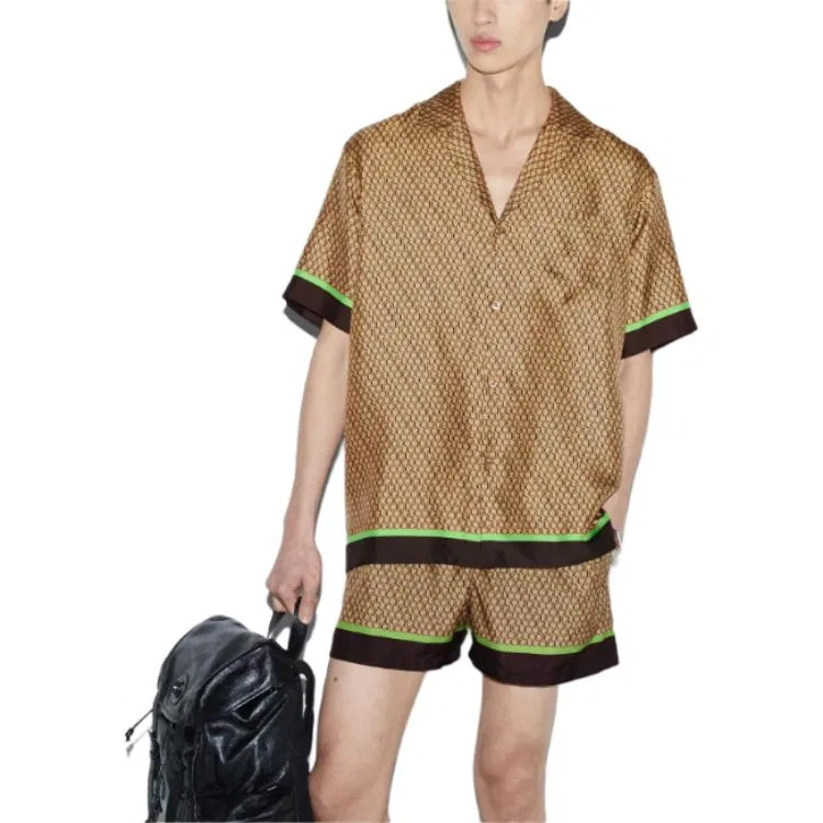 Рубашка GUCCI Lido Shirts с кубинским воротником, прямой силуэт, бежевая — фото 3