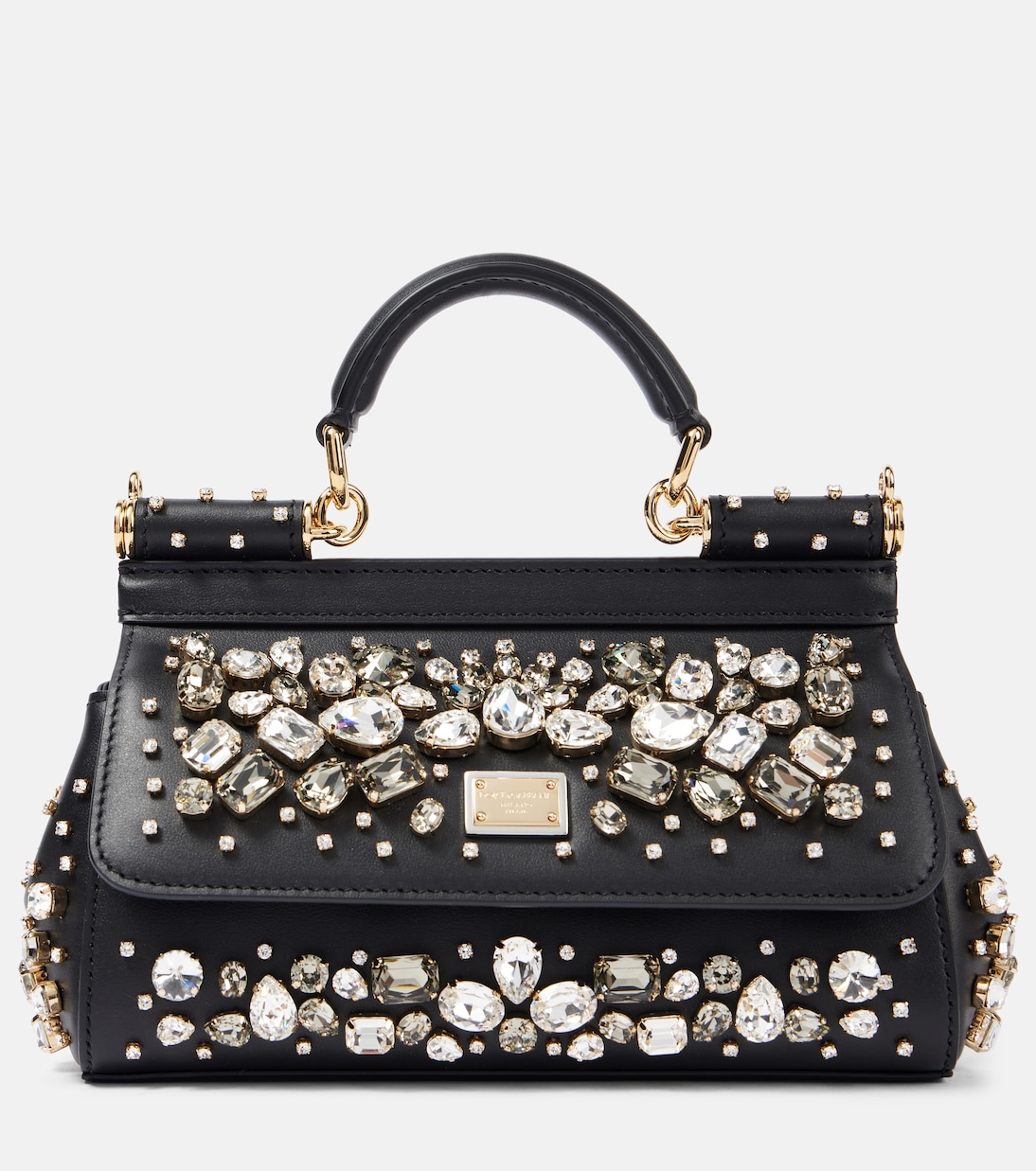 

Сицилийская маленькая кожаная сумка-тоут с декором Dolce&Gabbana, Crystal /Black Diam
