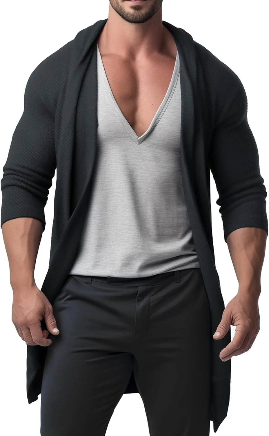 

Мужской кардиган с текстурой, длинными рукавами и открытым передом ZSJR