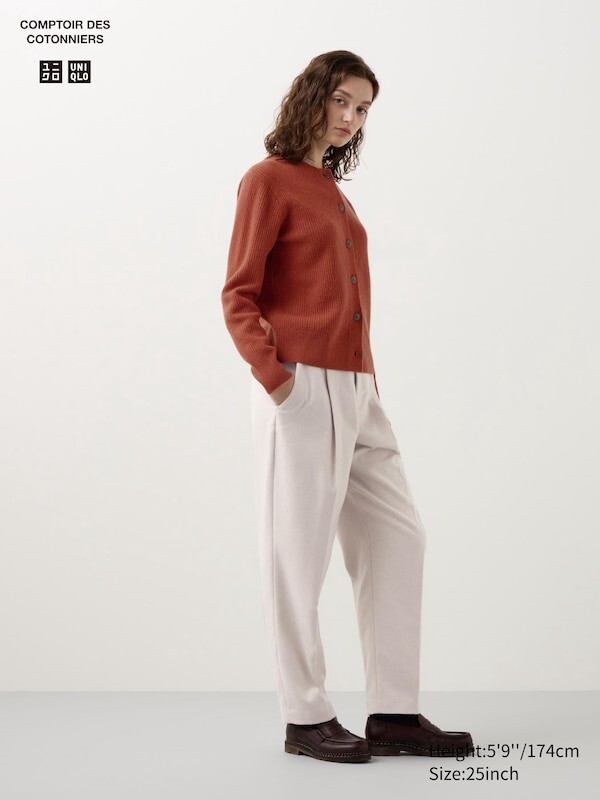 

Твидовые плиссированные зауженные брюки Uniqlo, бежевый