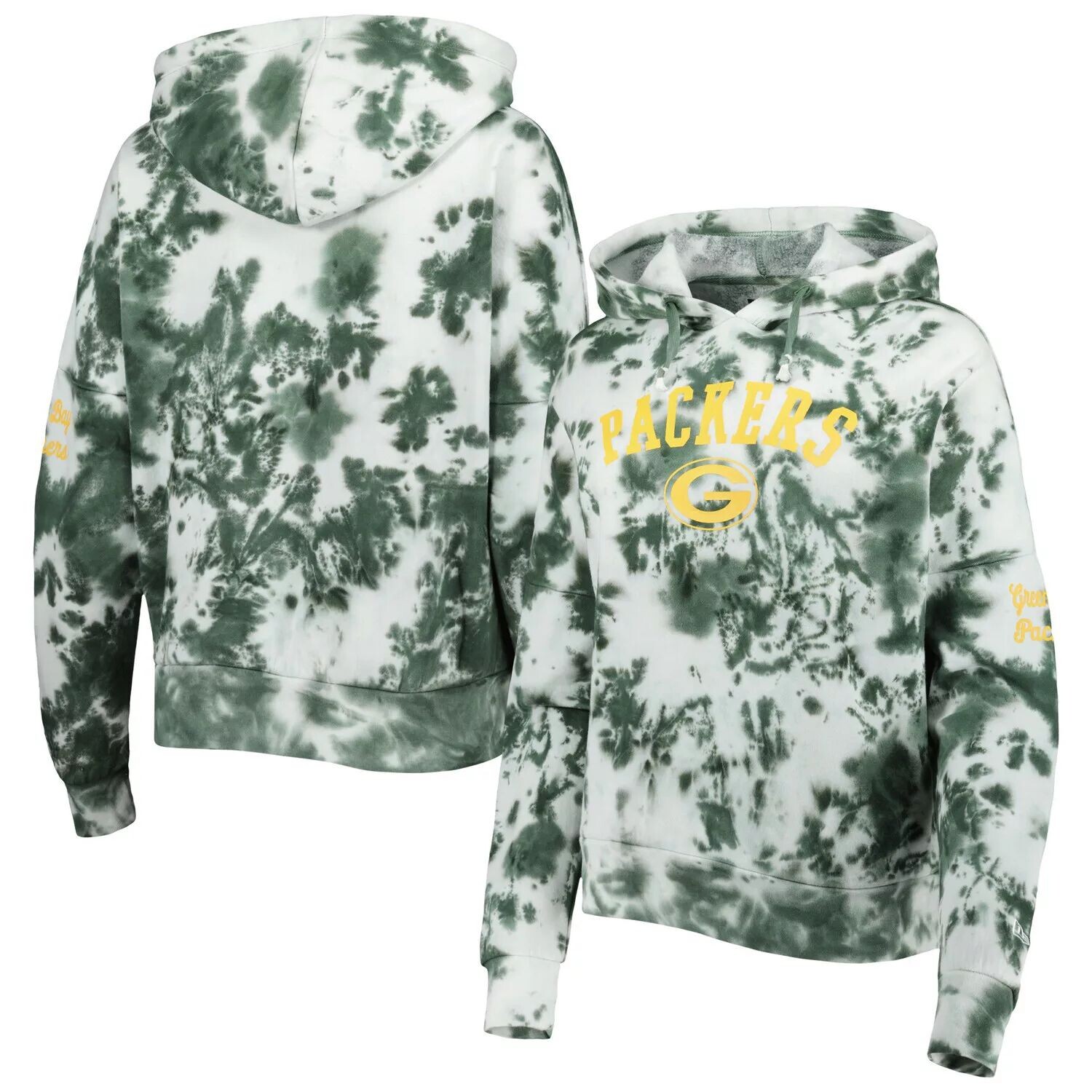 

Женский флисовый пуловер с капюшоном New Era Green Green Bay Packers Cloud Dye New Era