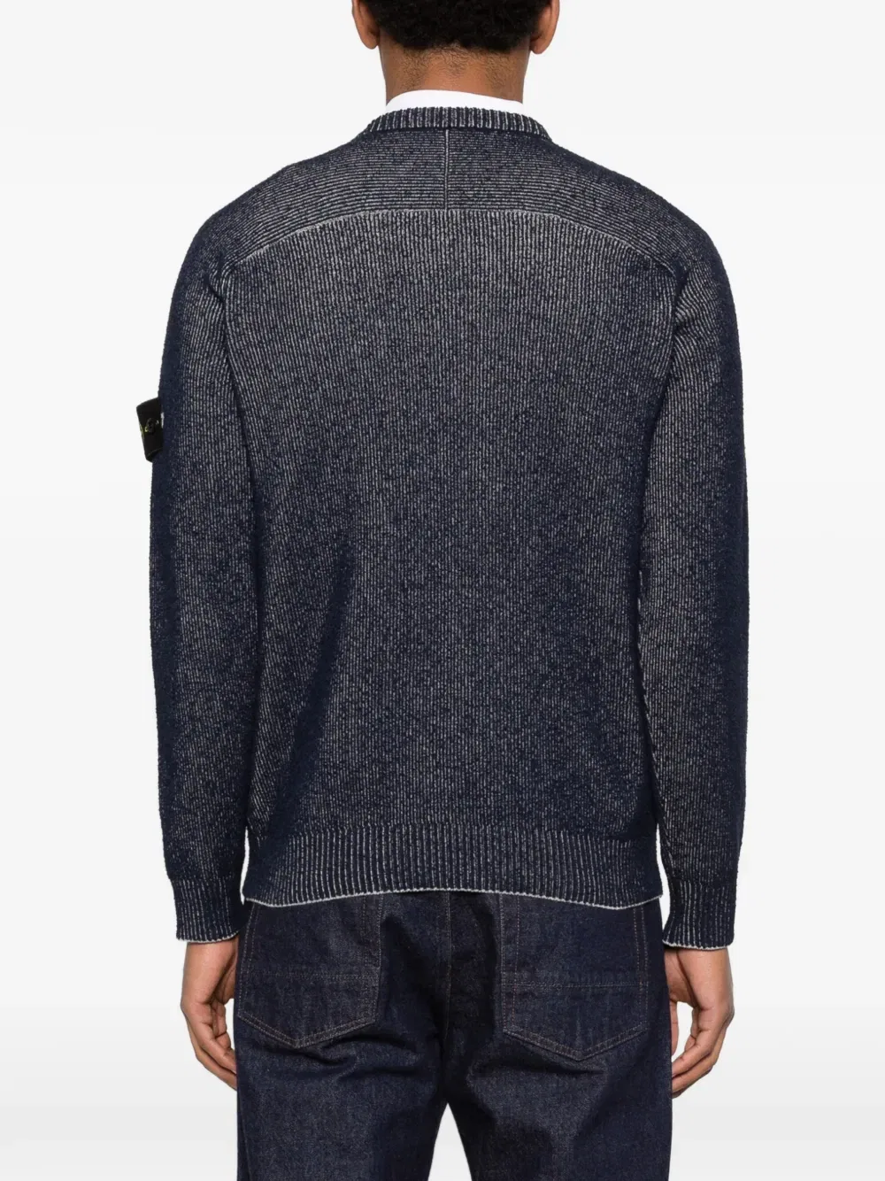 Свитер с фактурным круглым вырезом Stone Island, синий — фото 4