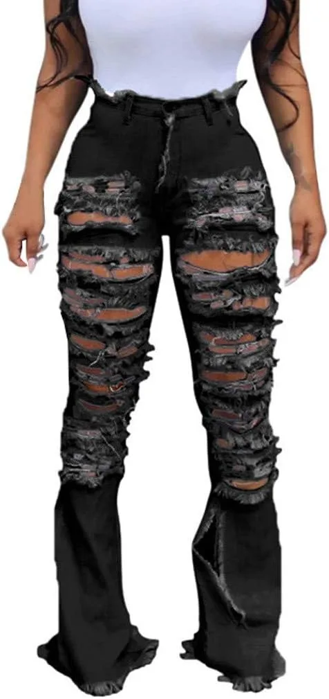 

Женские джинсы Bell Bottom с эластичным поясом и потертостями hlysgo