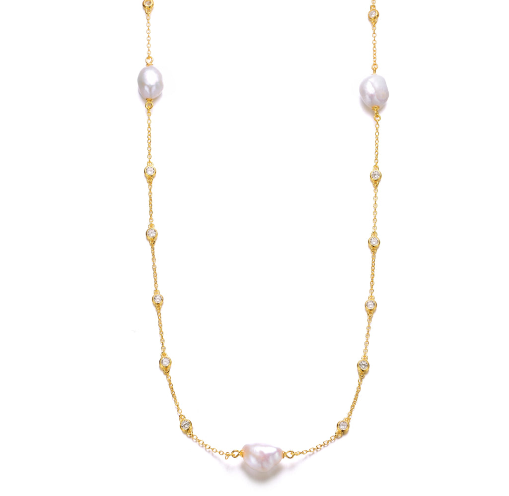 

Ожерелье из стерлингового серебра 14 карат с позолотой и бусинами из барочного жемчуга, регулируемое по размеру Genevive, золотой