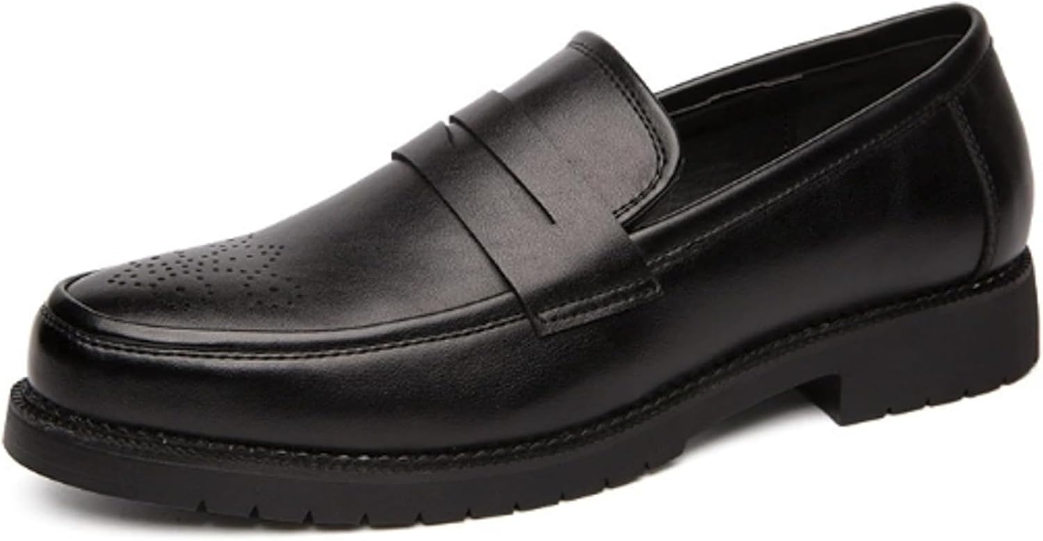 

Мужские кожаные пенни-лоферы с круглым носком, ретро, перфорированные, с блочным каблуком, без шнурков, классические мокасины для работы и повседневного ношения Ghibhna, черный