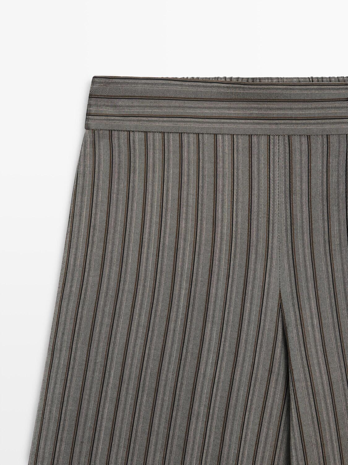 Брюки с широкими штанинами и полосатыми деталями Massimo Dutti, grey — фото 4
