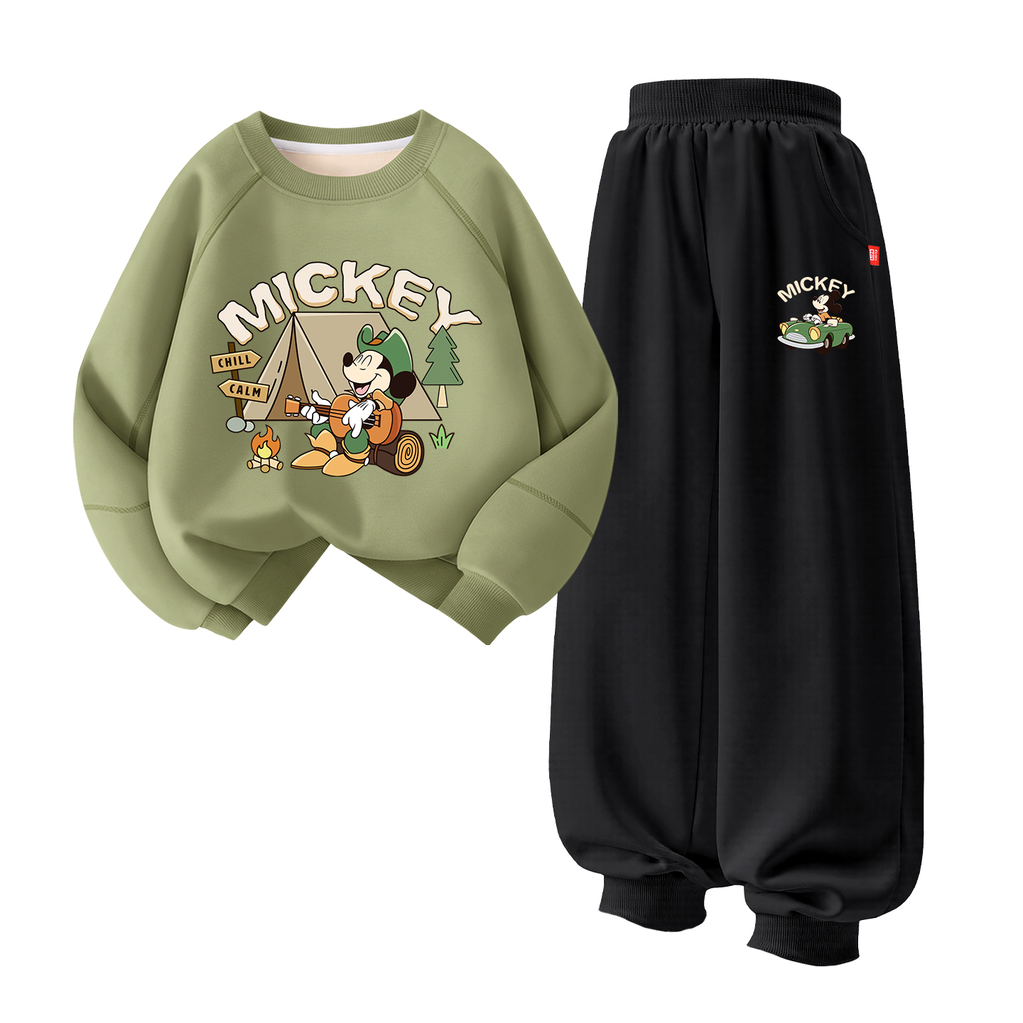 Детская повседневная спортивная одежда Disney, [Thickened and Fleece-Lined]Di Yeyou Qi Mugwort Green+Di Doufeng Qi Gray — фото 3