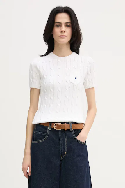 Свитер приталенный с коротким рукавом Polo Ralph Lauren, белый