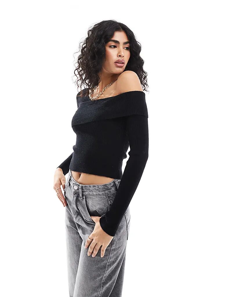 

Асимметричный трикотажный топ с длинными рукавами черного цвета Miss Selfridge