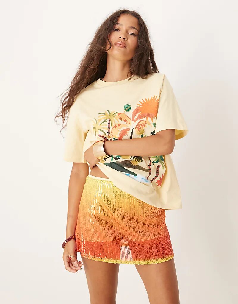 

Мини-юбка ASOS DESIGN с пайетками и оранжевым омбре-принтом