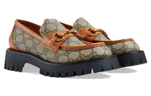 Кроссовки gg canvas platform loafers horsebit 'brown leather' Gucci, коричневый — фото 3