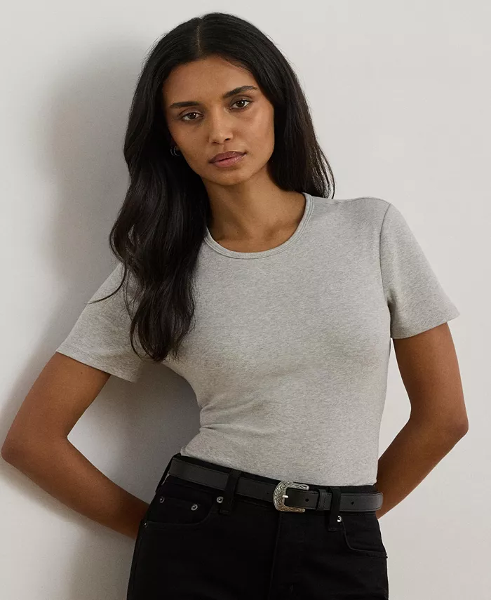 

Женская футболка из эластичного хлопка с круглым вырезом Lauren Ralph Lauren, серый