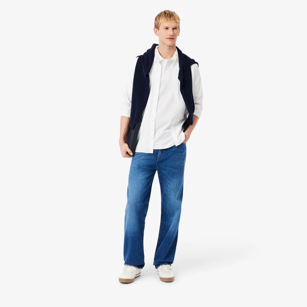 Мужская футболка-поло Croc Signature Loose Fit с коротким рукавом, белая, от Lacoste — фото 4