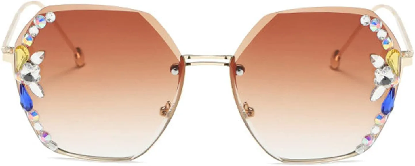 

Willochra — большие солнцезащитные очки с крупными стразами, женские, металлические, модные, без оправы, квадратные, для пляжа, лета, вечеринки с бриллиантами, Brown