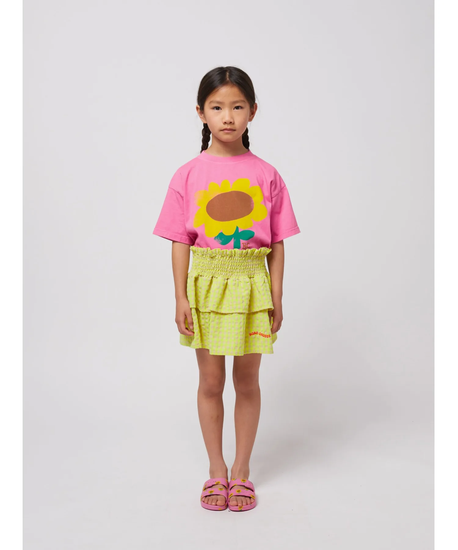 Детская юбка в клетку с рюшами Vichy ruffle skirt BOBO CHOSES желтая — фото 2