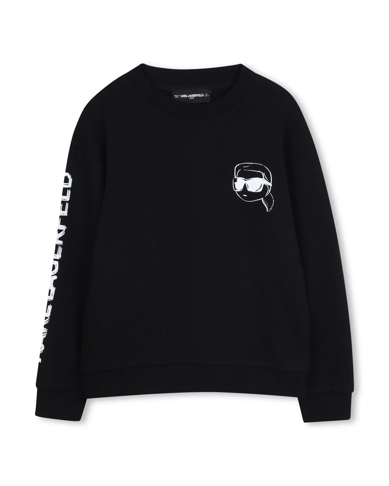 Детская толстовка без капюшона с рисунком спереди из хлопка Karl Lagerfeld Kids, черный