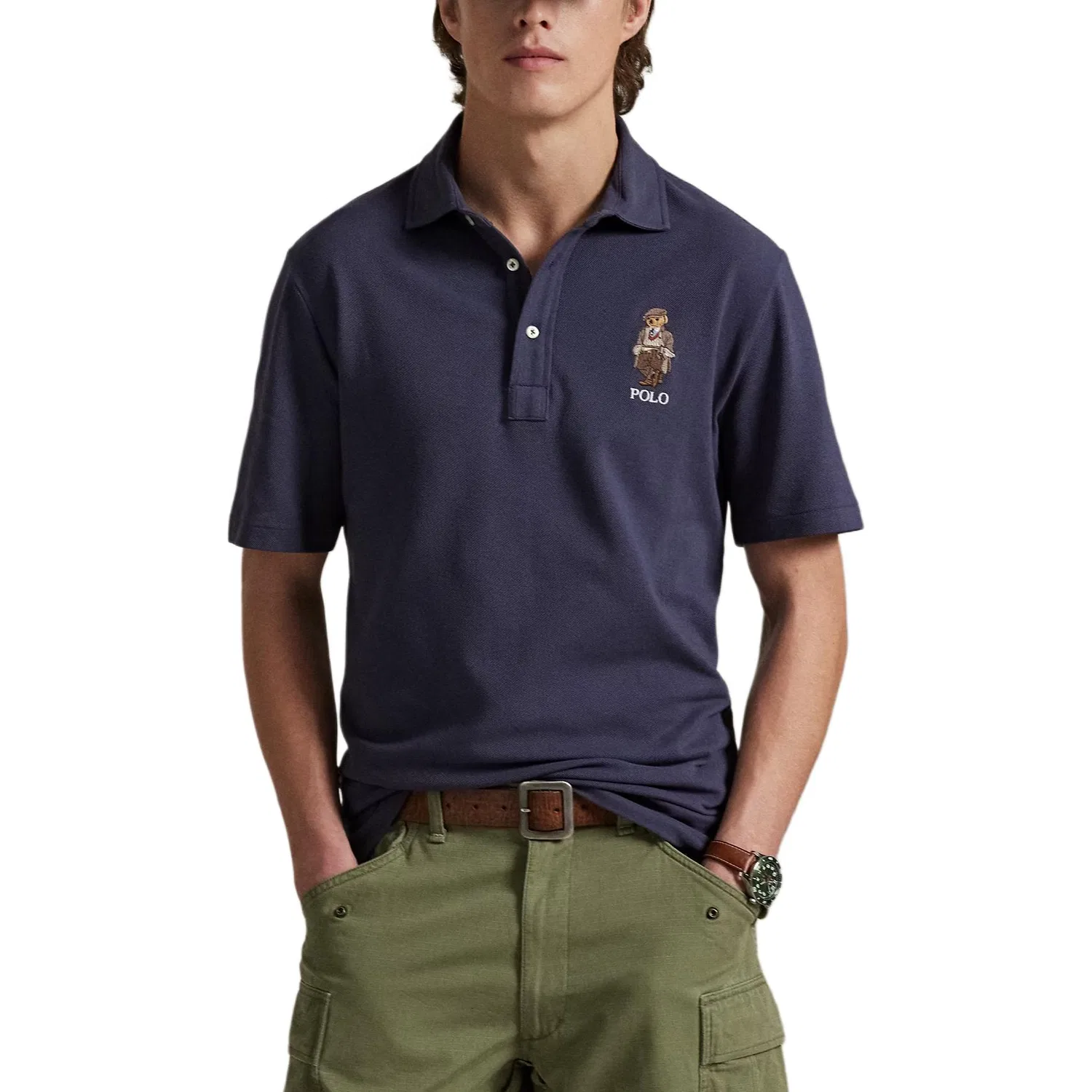 Поло с вышивкой медведя Polo Ralph Lauren синее — фото 3