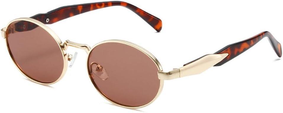 

Ретро металлические овальные солнцезащитные очки для женщин, модные, конфетных оттенков, защита от УФ-излучения UV400, для мужчин, панк-солнцезащитные очки HVTVTLA, Golden Tea