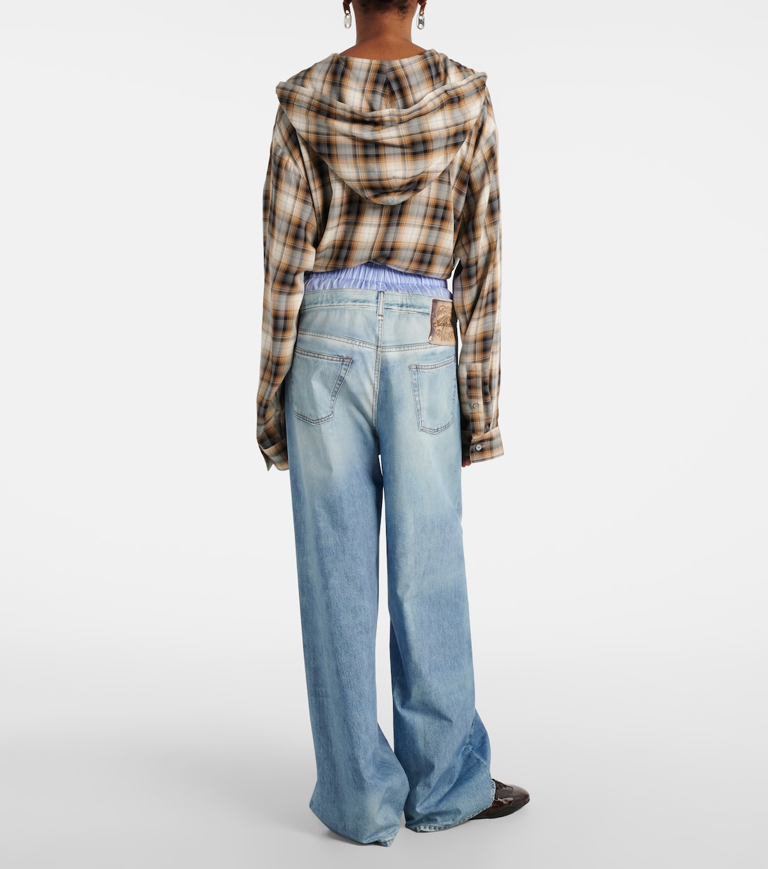 Брюки-кюлоты из хлопкового поплина с эффектом тромплёй Acne Studios, светло-синий — фото 3