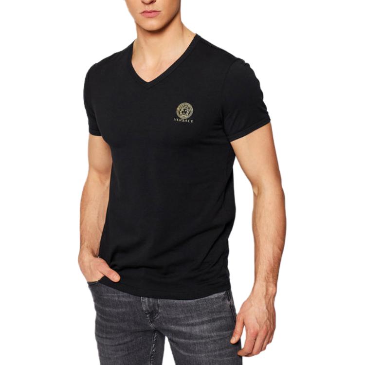 Футболка с коротким рукавом и V-образным вырезом VERSACE, черный — фото 4