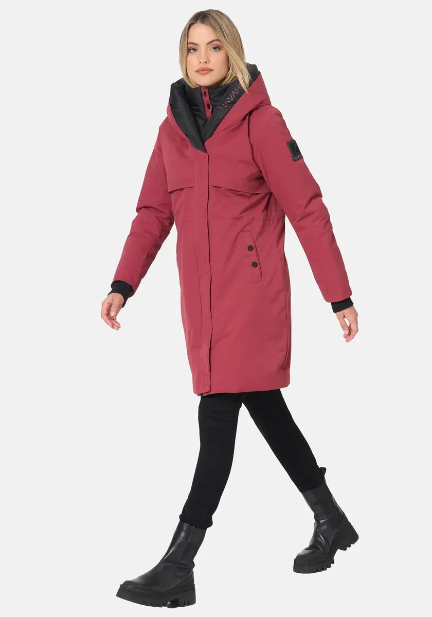 

Полупальто Наваху "Snowelf", зимнее пальто с высоким воротником и большим капюшоном Navahoo, бордовый