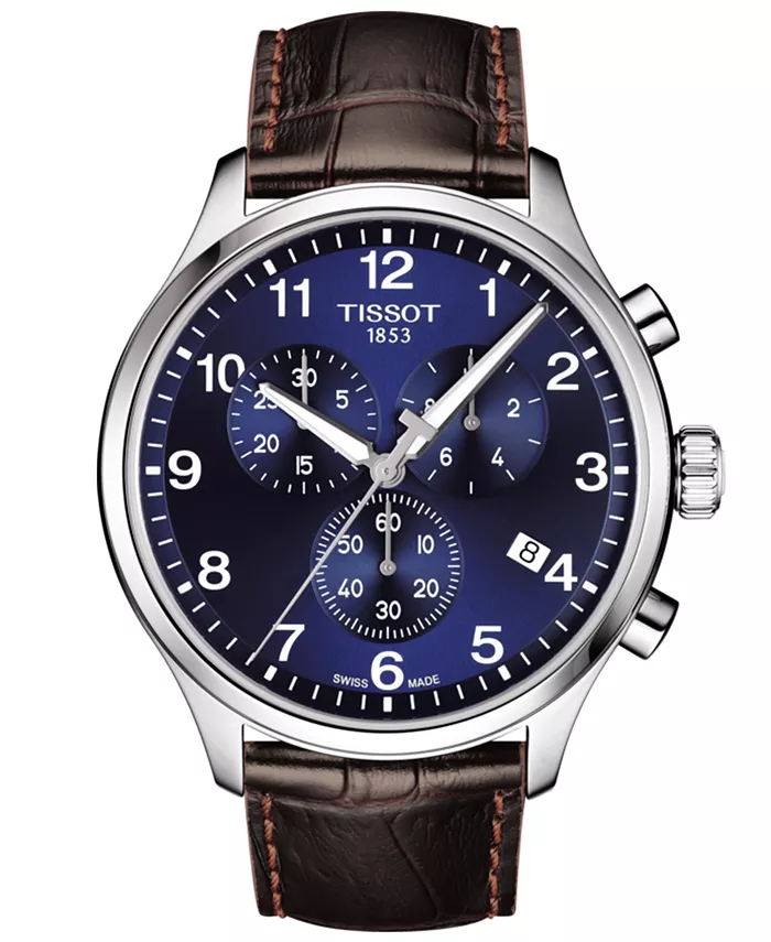 

Мужские швейцарские часы Chrono XL Classic T-Sport с хронографом, коричневый кожаный ремешок, 45 мм Tissot, мультиколор