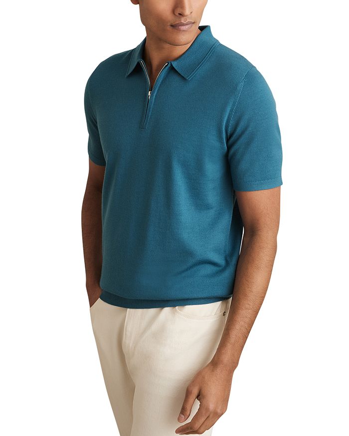 

Рубашка поло Maxwell Half Zip из мериносовой шерсти REISS, зеленый