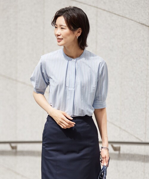 

Трикотажный топ с воротником-стойкой, полосатый, легко моющийся J.PRESS