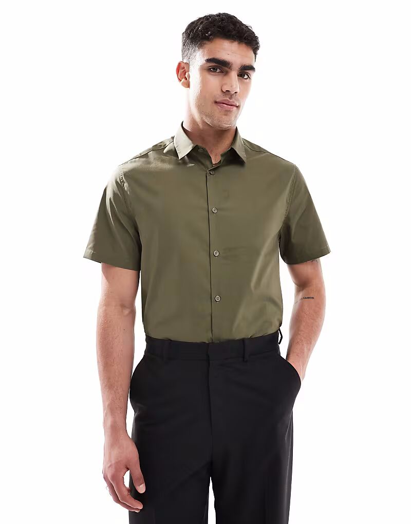 

ASOS DESIGN формальная рубашка легкого глажения цвета хаки