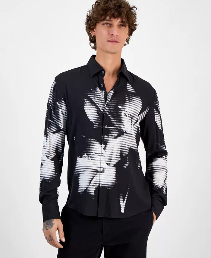 

Мужская рубашка Ermo Slim-Fit в цветочную клетку Hugo Boss, черный