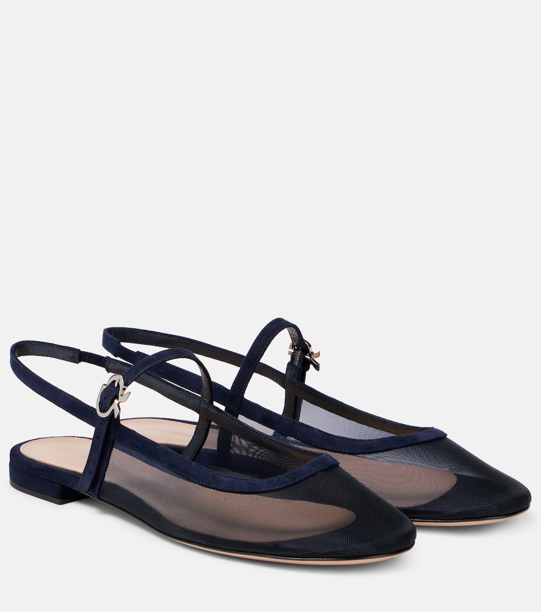 Балетки из органзы с кожаной отделкой Gianvito Rossi, Denim + Denim