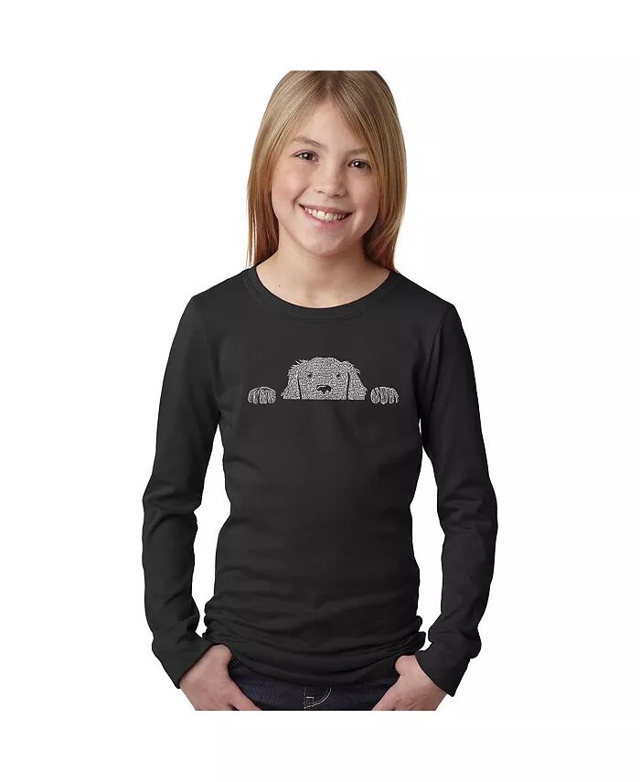 

Футболка с длинным рукавом Big Girl's Word Art - Peeking Dog LA Pop Art, черный