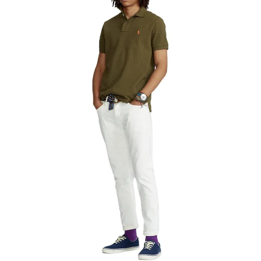 Поло Polo Ralph Lauren Custom Slim Fit для мужчин, Оливково-зеленый — фото 4