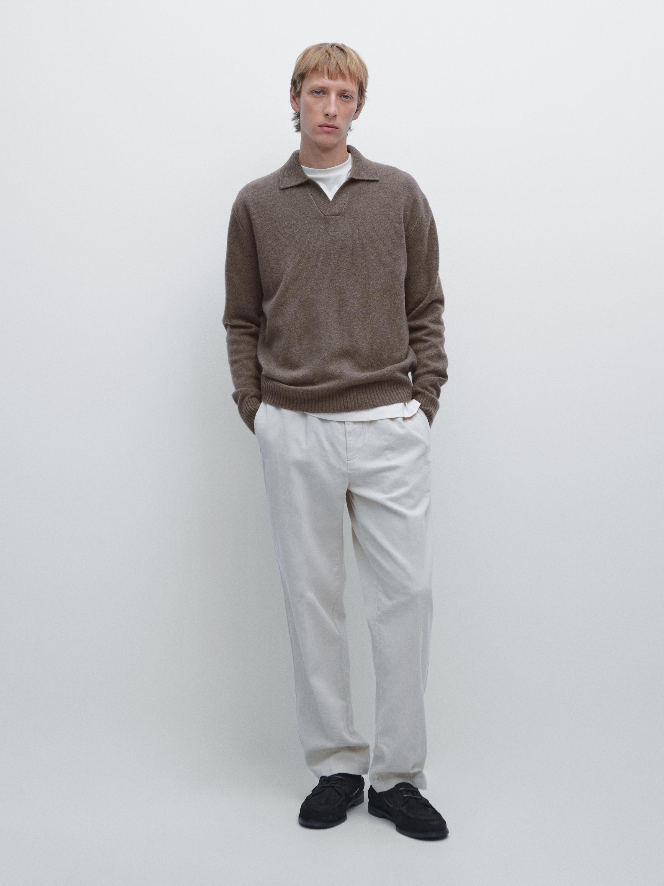 

Свитер-Поло с V-образным вырезом из смесовой шерсти Massimo Dutti, серый