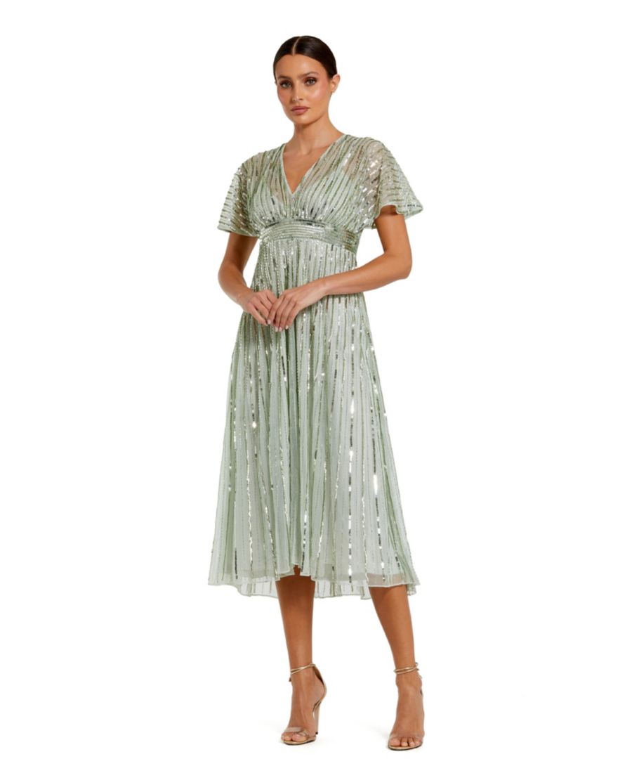 

Женское платье с короткими рукавами и отделкой, завышенной талией Mac Duggal, Sage