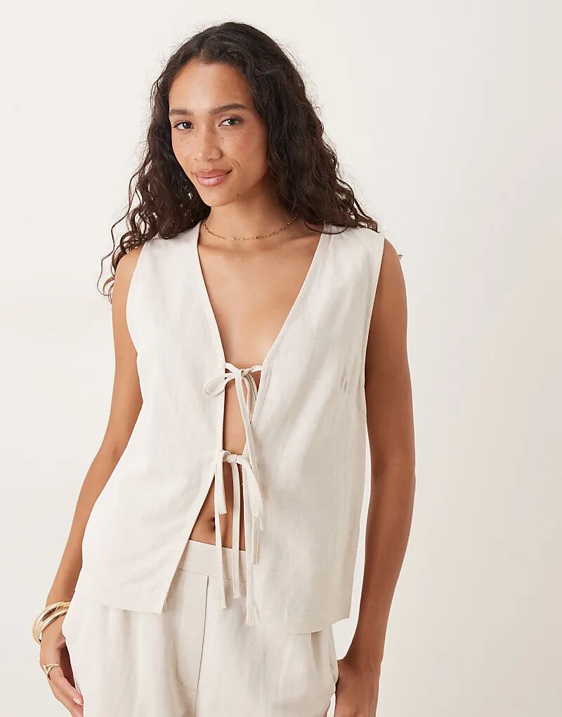 

Жилет ASOS DESIGN с завязкой спереди и льняной кофтой натурального цвета