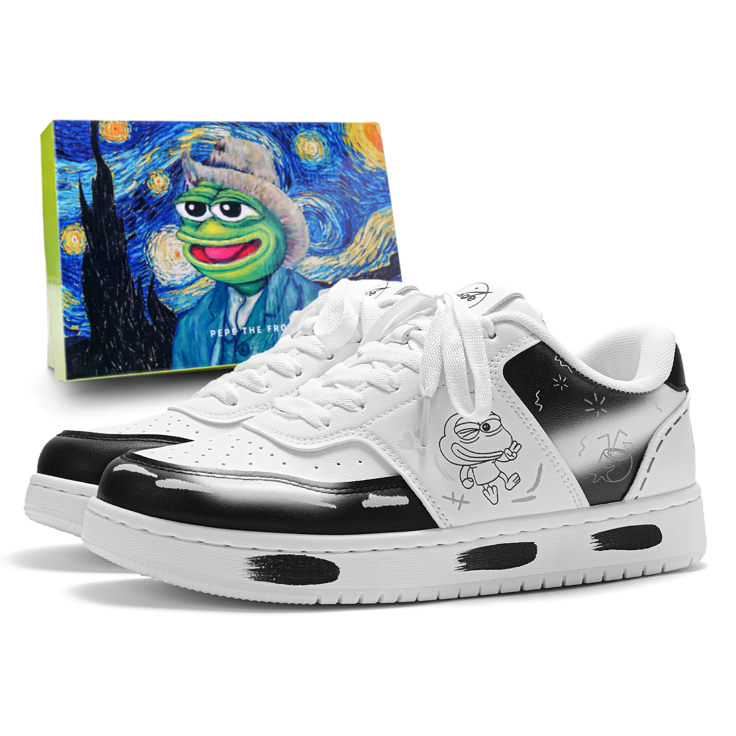 

Pepe The Frog Низкие скейтерские кроссовки унисекс классические черно-белые, цвет Classic Black White