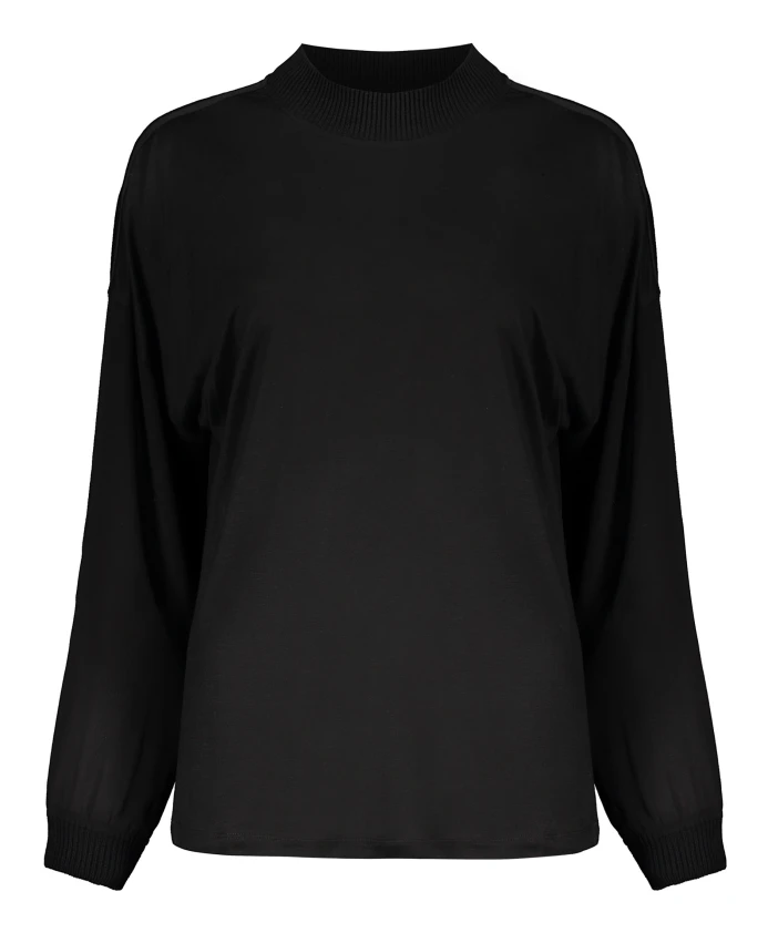 

Полосатая блузка с круглым вырезом и ребристым воротником Herno, черный