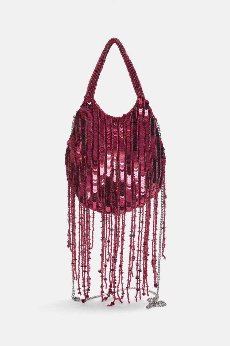 

Сумка из бисера с бахромой Pull And Bear, бордовый