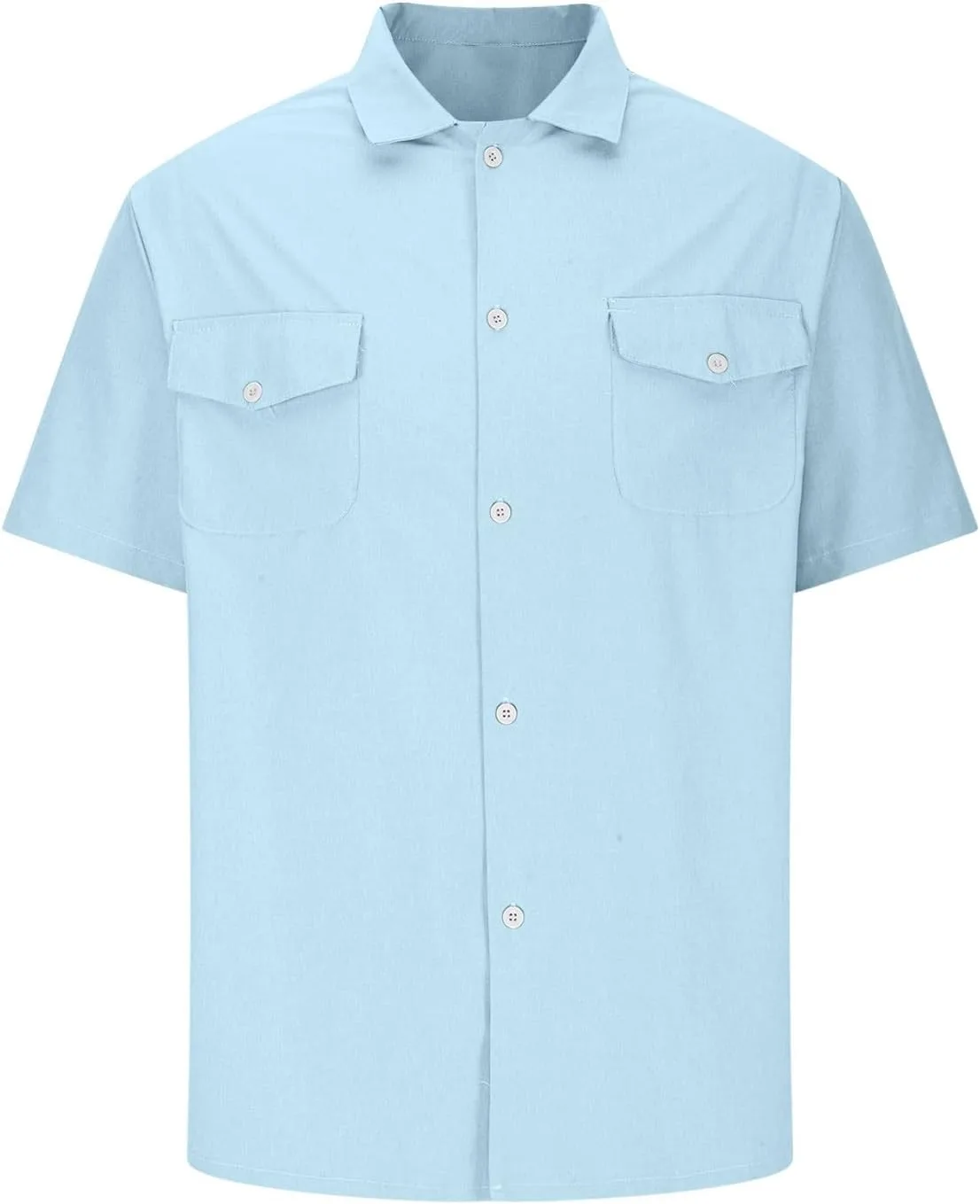 Рубашка мужская с коротким рукавом Casual Button Down, летняя, однотонная, с карманами — фото 3