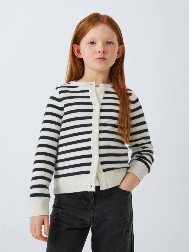 

Детский кардиган с круглым вырезом в полоску John Lewis, Black/White