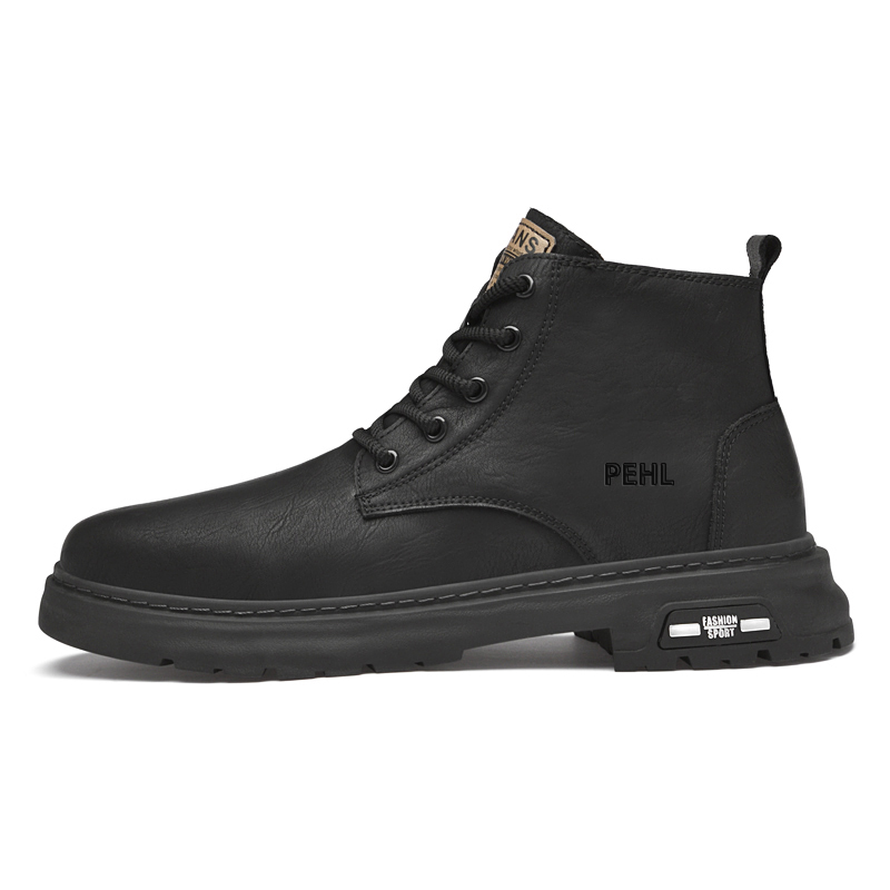 

PEHL Мужские берцы на шерстяной подкладке чёрные с высотой голенища до щиколотки и каблуком 3 см, цвет Black Fleece-Lined