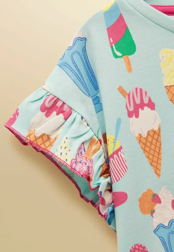 Футболка Regular fit Joules Waverley Embroidered Frill Sleeve, голубое мороженое — фото 3