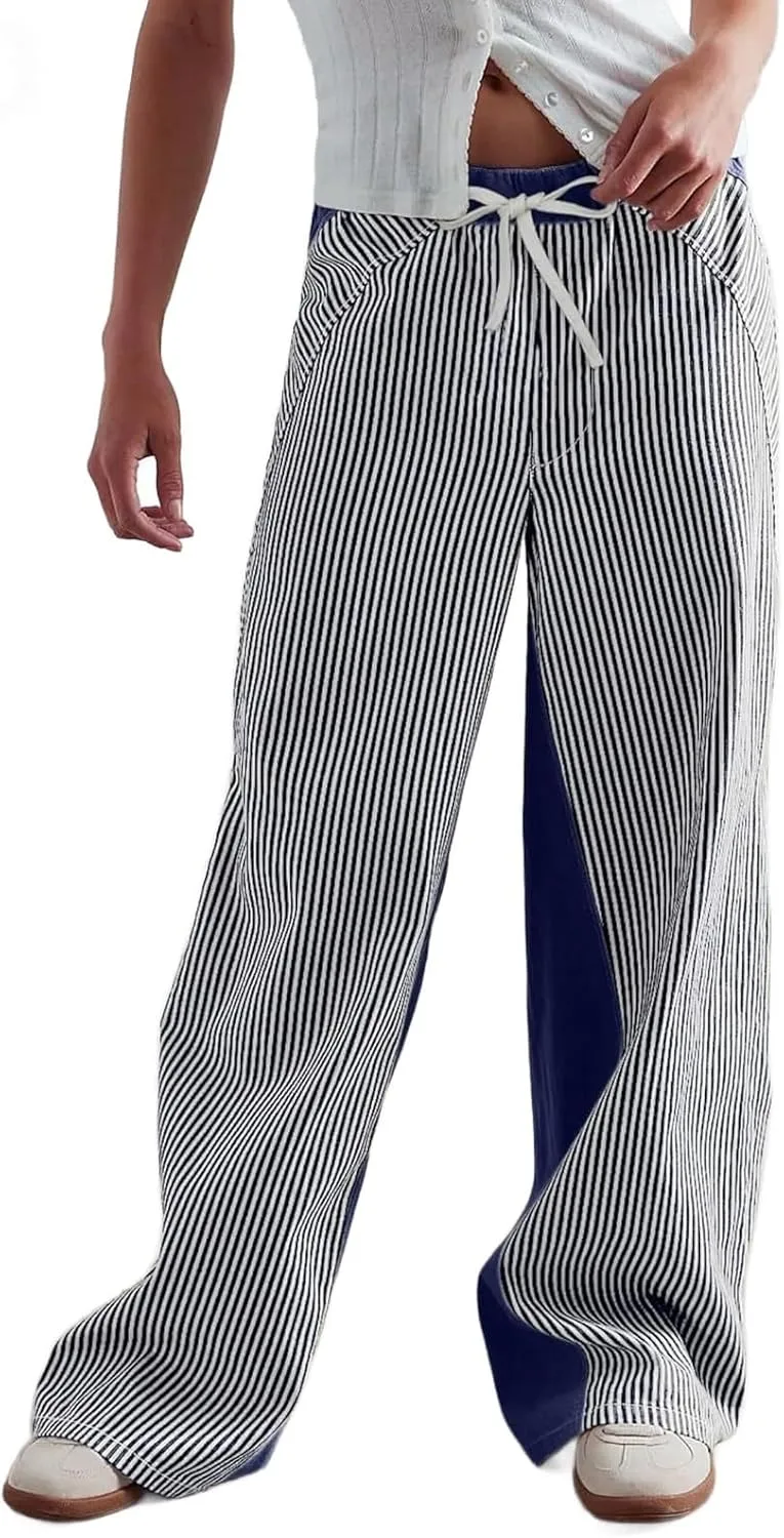 

Женские джинсы с полосками и цветными блоками, свободного кроя