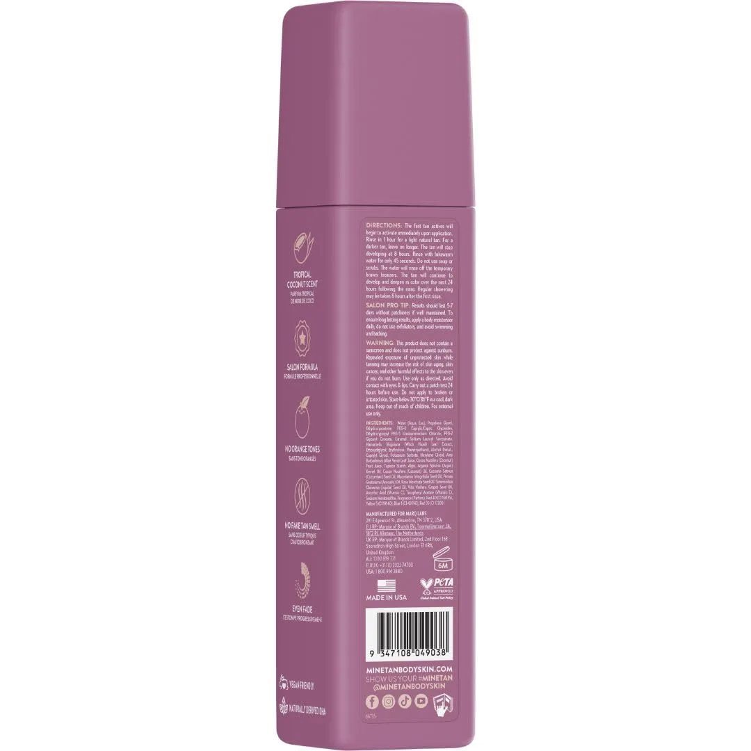 MineTan Double Dark Self Tanning Foam | Bronze Collection - автозагар-мусс для глубокого бронзового загара, экспресс-действие 1 час, для лица и тела, ультраувлажняющая формула, аромат кокоса, веганский, 200 мл 198 мл (1 шт.) Minetan Body.Skin, D... — фото 2