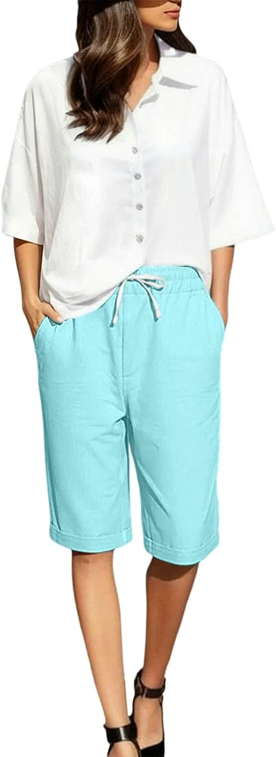 Шорты бермуды для женщин, лен, Mint Green
